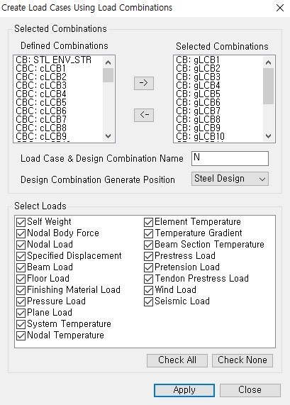 Create Load Cases Using Load Combinations Dialog Box