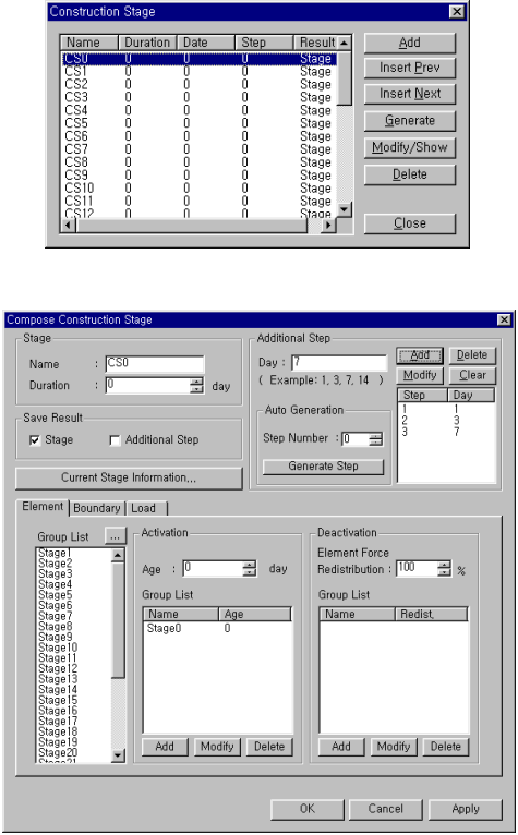 Construction Stage Dialog Box to Reflect the Concrete Pour Sequence